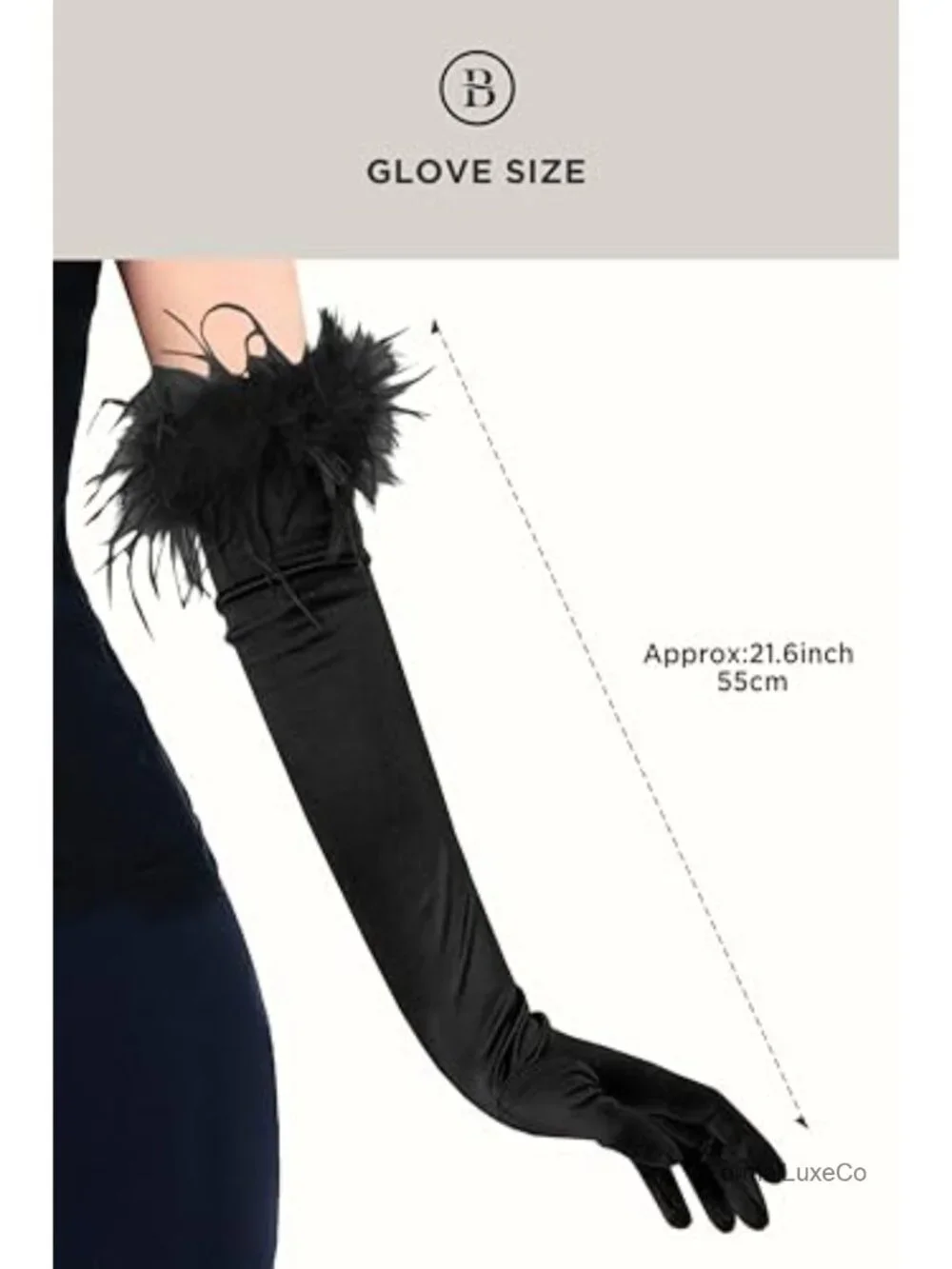Long Satin Opera Gloves for Women with Ostrich Feather Trim Stretchy